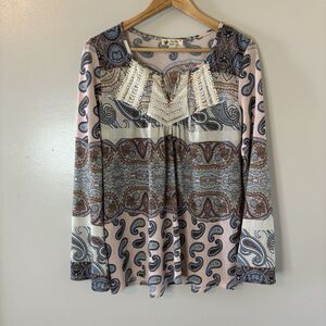 Womens Peasant Paisley Top Festival Crochet Details Boho Top One World Medium